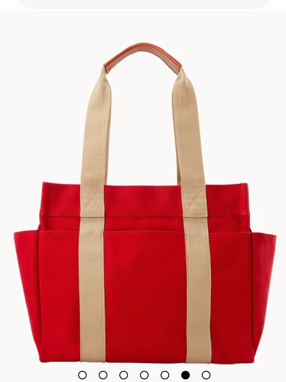 Dooney & Bourke Red Canvas Tote 35 with leather trim Straps - Picture 2 of 13